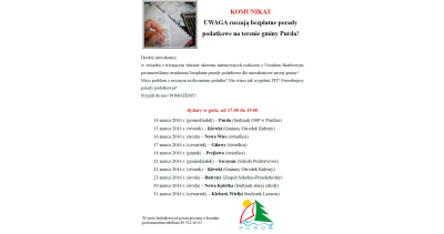 Ruszają bezpłatne porady podatkowe na terenie gminy Purda