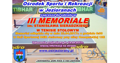 III Memoriał im. S. Sieradzkiego w Tenisie Stołowym