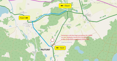 Utrudnienia na drodze powiatowej nr 1468N w Pajtunach